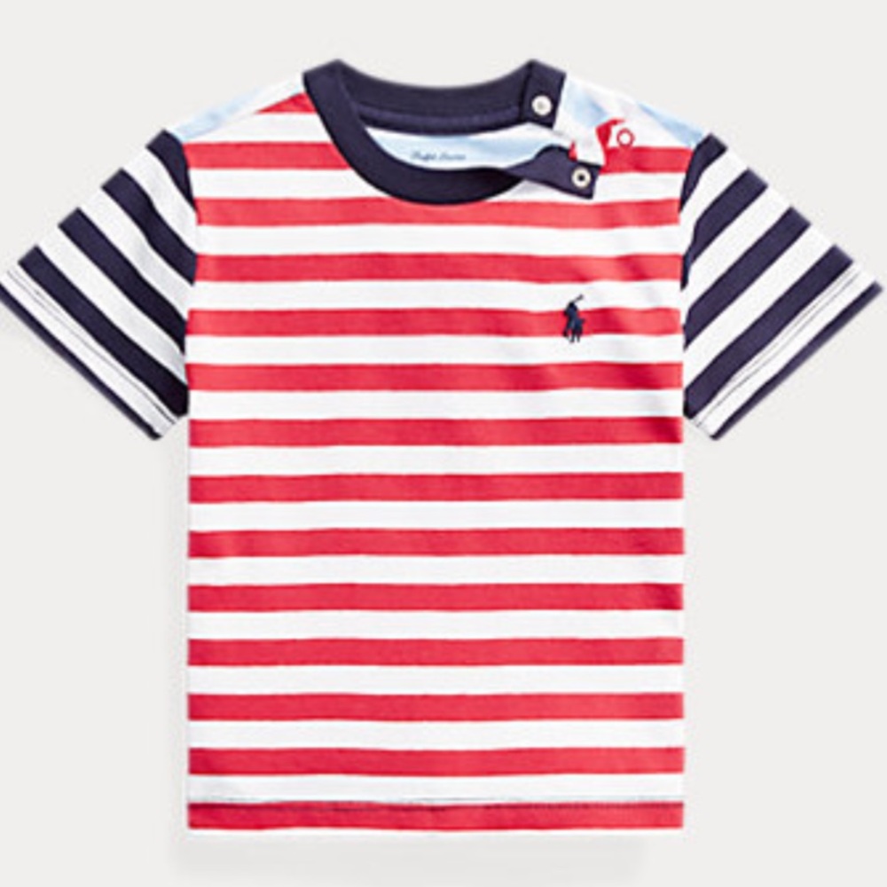 Polo Red white blue striped tee Baby Boy NWT